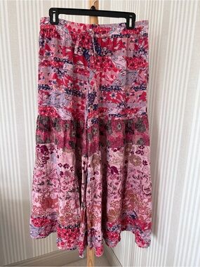 Sacred Threads pink floral patchwork wide-leg palazzo pants Bohemian Size L/XL